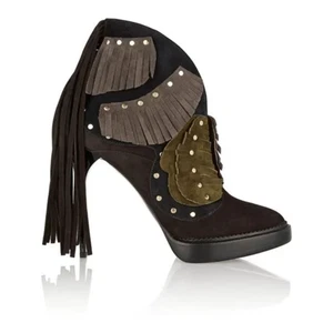 Stivaletti Burberry Prorsum Lilybell scamosciati con frange e borchie passerella taglia 8,5 - Foto 1 di 15