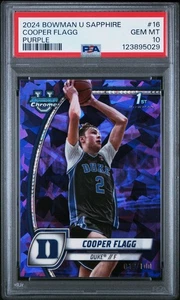 2024 Bowman Chrome U Sapphire #16 Cooper Flagg Purple /100 1st Rookie RC PSA 10 - Picture 1 of 2