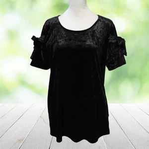 PLEIONE Top Damen Medium schwarz Samt Fliege Ärmel Party Urlaub hergestellt in den USA EUC - Bild 1 von 12