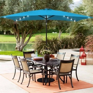 10 ft. x 6.5 ft. Solar LED Rectangle Market Patio Umbrellas with Solar Lights in - Picture 1 of 9