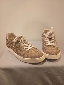 Coach Clip Low Top Sneakers Khaki & Saddle Brown G4967 Sz Women 11 B/ Men 9 - Picture 1 of 9