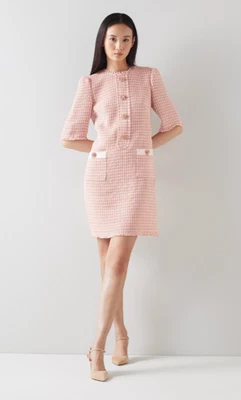 Vestido recto LK Bennett Beau Boucle UK12 US8 rosa blanco cristal nuevo con etiquetas Foto 1 de 4
