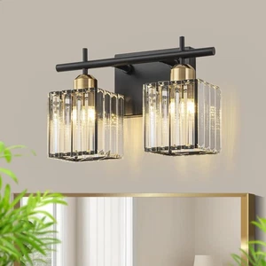 Moderne Kristall Badezimmer Waschtisch Leuchte, Matt Schwarz und Gold Kristall Bat... - Bild 1 von 7