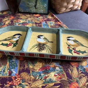 Lenox WINTER GREETINGS Triple Divided Serving Dish Tray Everyday China 13” x5” - Picture 1 of 5