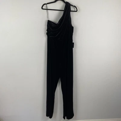 Mono Express Terciopelo Un Hombro Pierna Ancha XL Negro Noche Fiesta Foto 1 de 4