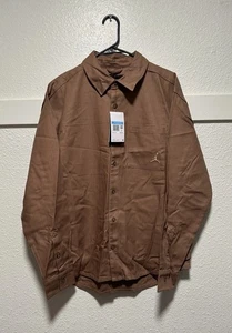 Men Size M Air Jordan Essentials Button Down Long Sleeve Shirt Brown FV7446-223 - Picture 1 of 5