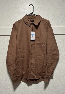 Men Size M Air Jordan Essentials Button Down Long Sleeve Shirt Brown FV7446-223 - Image 1 of 4