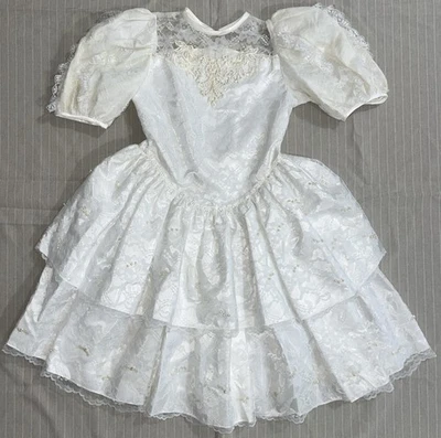 Dorissa International Nicole Dress 80s Pearls Lace Party Communion White Size 7 - Image 1 of 4
