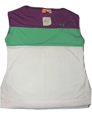 PUMA Dry Cell Shirt NEW Womens Large Sleeveless Golf Tennis Purple Green Stripes - Image 1 of 4