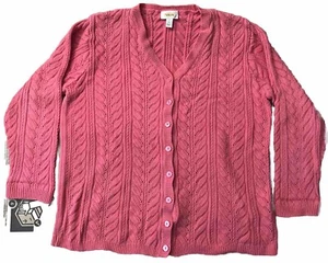 Vintage 90s Talbots Damen L 100% Baumwolle Strick Cardigan V-Ausschnitt Knopfleiste Rosa - Bild 1 von 10