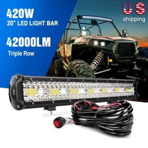 20Inch 420w LED Work Light Bar Tri-Row Flood Spot Combo Offroad Driving Lamp ATV - Picture 1 of 8