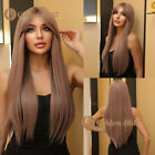 Natural Long Straight Purple Wigs With Bangs For Women Daily Use Synthetic Hair