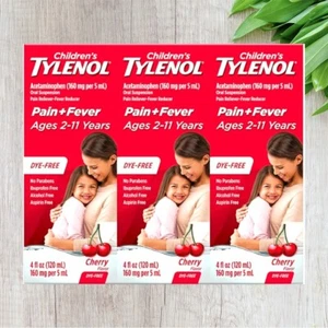Childrens Tylenol Liquid Pain Relief Dye-Free Cherry 12oz Acetaminophen Age 2-11 - Picture 1 of 2