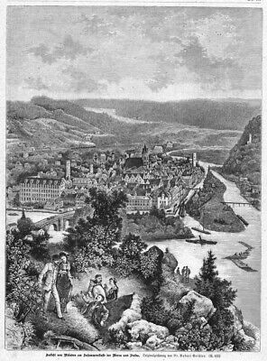 Hannoversch Münden, Ansicht Mit Werra Und Fulda, Original-Holzstich Von 1887 • 7€