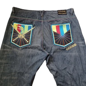 Vtg Coogi Jeans Mens 44x35 Wide Leg Embroidered Pocket Baggy Distressed Act44x28 - Picture 1 of 21