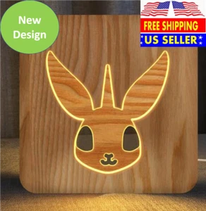 3D Wooden LED Night Light With Carved Bunny & Unicorn, USB Powered Night Light - Picture 1 of 4