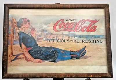 BEAUTIFUL RARE COKE COCA-COLA FRAMED ADVERTISING DELICIOUS AND REFRESHING c1950 - Image 1 of 4