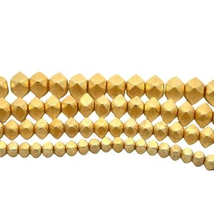 1 Strand of Brushed Gold Finish Silver Plated Faceted Nuggets  Beads, E-coated B - Picture 1 of 5