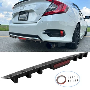 For Honda Civic Rear Lower Bumper Diffuser Shark Fins Bumper Spoiler Lip Black - Picture 1 of 10