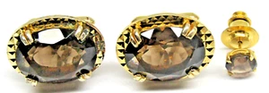 Swank Cufflinks Tie Pin Set Smokey Crystal Faceted Open Back Gold Vintage Men's - Picture 1 of 5