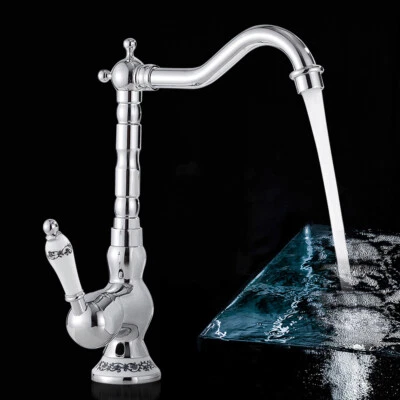 Antik Nostalgie Silber Wasserhahn Küche Retro Armatur Einhebelmischer Bad - Bild 1 von 4