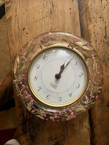 Pastoral Dwelling 8" Clock Acrylic Resin Lucite with Dried Flowers Cover
