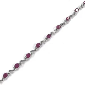 14 Karat White Gold 3.0 CT Oval Ruby Red Gemstone Wavy Tennis Bracelet 7" B112 - Picture 1 of 5