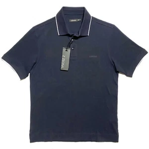 Z ZEGNA Mens Short Sleeve Pique Cotton Logo Polo Shirt Navy Blue (MSRP $225) - Picture 1 of 2