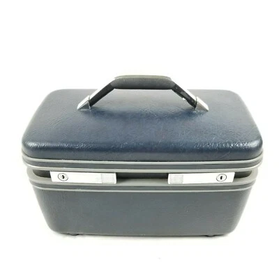 Vintage Navy Blue Samsonite Saturn Train Cosmetic Makeup Hard Case With Mirror - Image 1 of 4