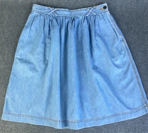 Giordano Skirt Womens Size 28 Light Blue Chambray Gathered Knee Length Flowy - Picture 1 of 13
