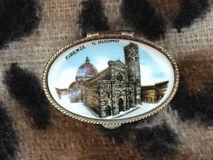 Vintage Emaille Pillendose Schmuck Blumen Design silberfarben Firenze IL Dom - Bild 1 von 4