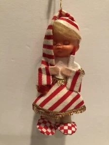Vintage Christmas Ornament Red & White Felt Clothes with Candle Japan - Picture 1 of 8