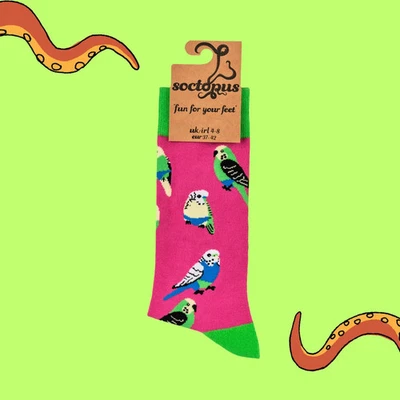 SOCTOPUS Budgie Socks Unisex Ladies Womens Birds Girls 4-8 Christmas Gift New