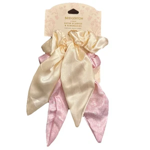 2 Piece Bridgerton Shondaland Hair Bows Satin Scrunchies Pink & Cream, TV Show - Picture 1 of 2