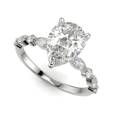 2.85 Ct Pear Cut Diamond Engagement Ring VS2 D White Gold 14k - Image 1 of 4