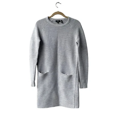 Vestido Suéter THEORY Para Mujer Noble Gris Claro Acanalado Tejido Cuello Redondo Mezcla de Lana S Foto 1 de 4