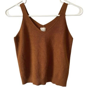 NEW A NEW DAY Sleeveless Knit Crop Top V Neck Rust Size Small Stretch Trendy - Picture 1 of 4