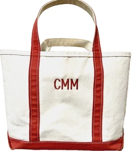 Vintage LL Bean Boat And Tote Red White Canvas Bag Approx 14"X12"X10" USA Made - Picture 1 of 10