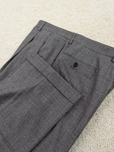 Woll Flanell Hose Herren 38x30 grau kariert Jos A Bank Plissee Bündchen Classic Fit - Bild 1 von 8