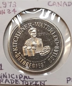 1973 Kitchener-Waterloo Ontario $1 Oktoberfest Dollar token Proof Like ON24 - Picture 1 of 3