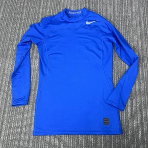 Nike Pro Hyperwarm Compression Long Sleeve Medium Blue Pullover Shirt - Picture 1 of 5
