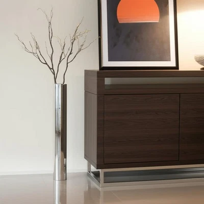 40" Silver Aluminum Cylindrical Floor Vase - Image 1 of 4