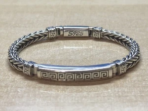NEW~ Solid S925 Silver Mens Braided Patterned Buckle Chain Cuff Bracelet Bangle - Picture 1 of 10