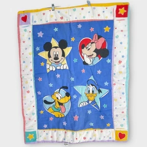 Vtg Disney Babies Quilt Mickey Minnie Stars Hearts Shapes Nursery Baby Blanket - Picture 1 of 14