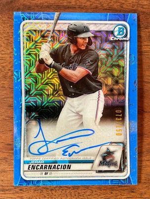 2020 Bowman Mega Box Jerar Encarnacion Blue Refractor Chrome Auto # /150 Giants - Image 1 of 3