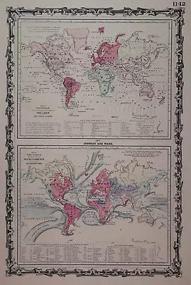 1863 Johnson Atlas Map ~ WORLD OCEAN CURRENTS - TIDES ~ (14x18) -#1459 • 34.50$