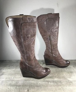 Womens Frye 76186 Paige Wedge Distressed Leather Boho Hippie Tall Boots Size 9 - Picture 1 of 12
