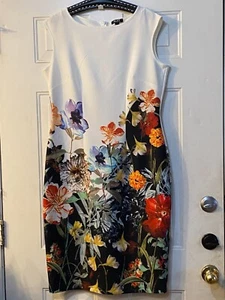 SLNY Fashion New York Midi Dress Sz 16 Sleeveless White/Multi Floral Stretch - Picture 1 of 10