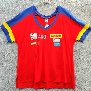 90's Kodak 400 Graphic Women's T-Shirt Red Large Retro V-Neck Short Sleeve New - Picture 1 of 6