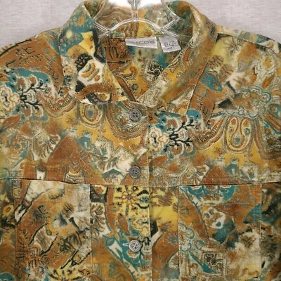 Chicos 1 Top de Pana para Mujer Mediano Amarillo Marrón Verde Chamarra Estampado Boho Algodón Foto 1 de 4